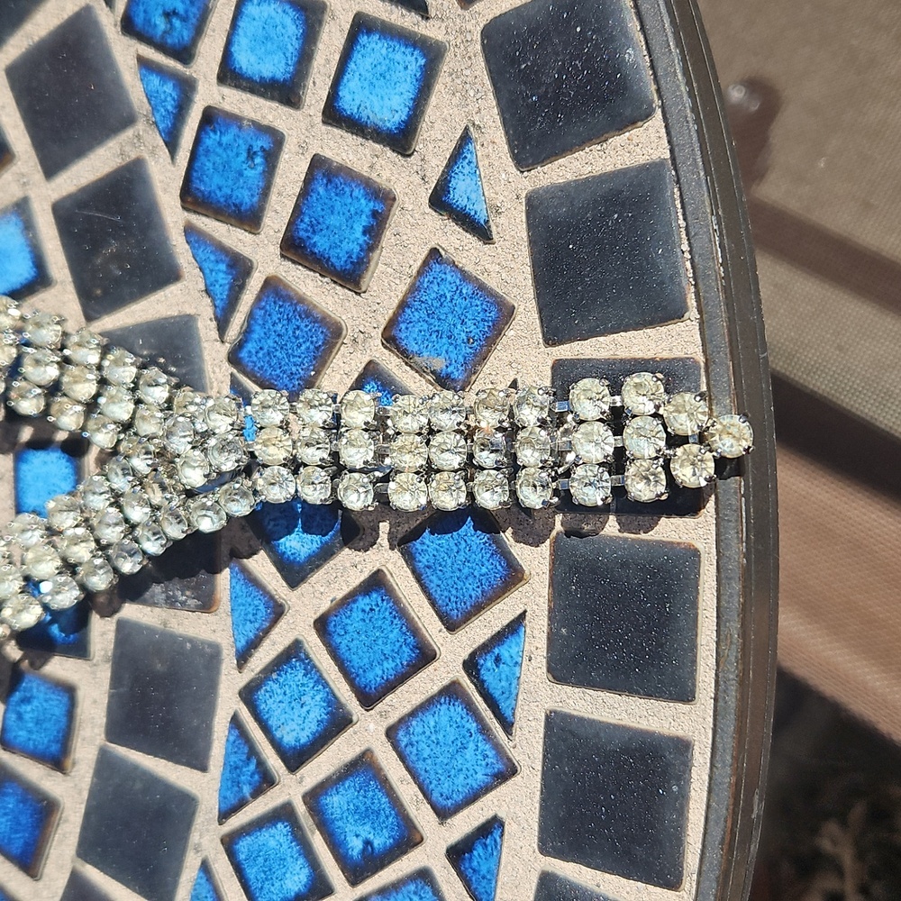 Vintage Rau Skikits Silvertone Rhinestone 3 Stranded Adjustable Belt - Picture 3 of 4